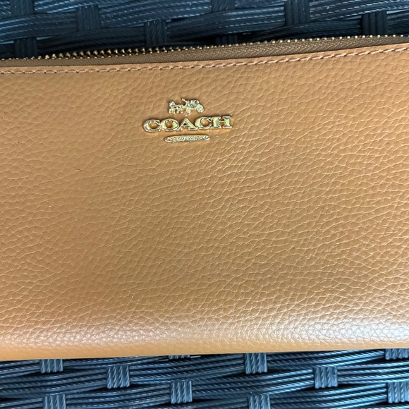 Coach Zip-Around Pebbled Leather Wallet in Tan - Picture 9 of 11